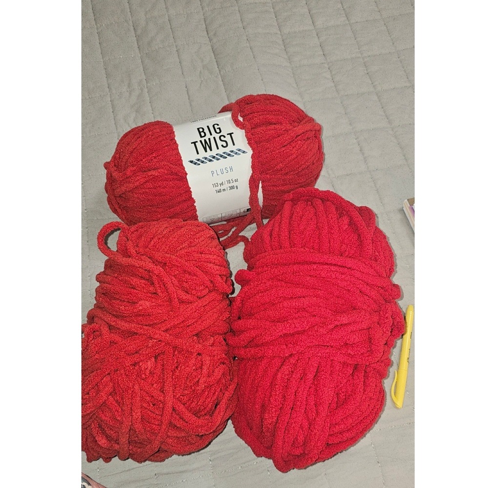 Big Twist Plush Yarn Chili Pepper Red Super Bulky 100% Polyester 3 Skein Bundle